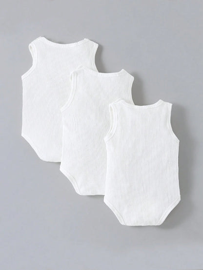 Vintaside Kids 3pcs Baby Unisex Casual Vest Bodysuits Set White Summer Basic Work Soft Comfortable Fabric Black Modle Blue Suitable For Vacation Travel Daily Events