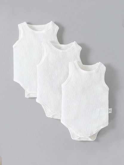 Vintaside Kids 3pcs Baby Unisex Casual Vest Bodysuits Set White Summer Basic Work Soft Comfortable Fabric Black Modle Blue Suitable For Vacation Travel Daily Events
