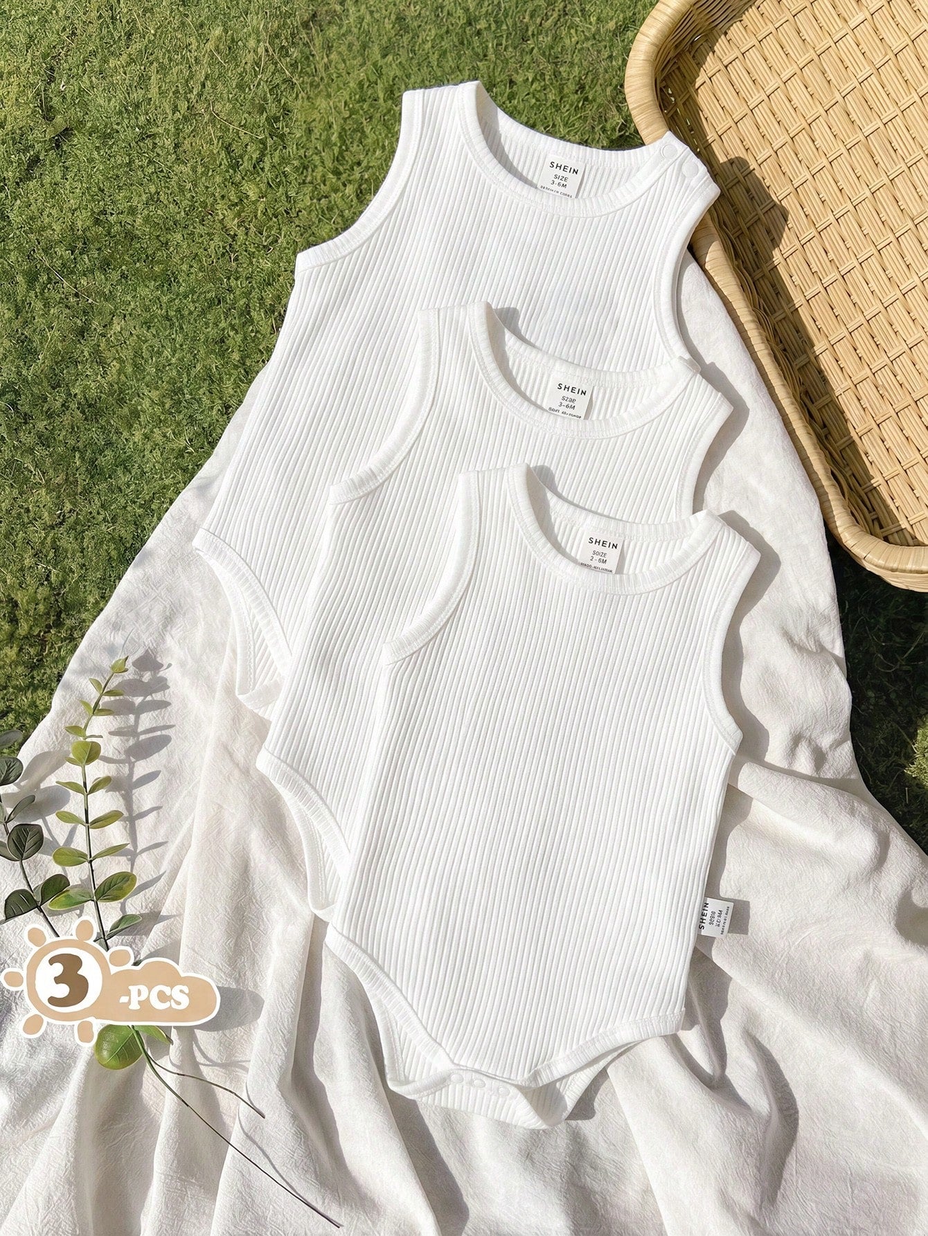 Vintaside Kids 3pcs Baby Unisex Casual Vest Bodysuits Set White Summer Basic Work Soft Comfortable Fabric Black Modle Blue Suitable For Vacation Travel Daily Events