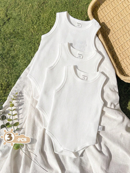 Vintaside Kids 3pcs Baby Unisex Casual Vest Bodysuits Set White Summer Basic Work Soft Comfortable Fabric Black Modle Blue Suitable For Vacation Travel Daily Events