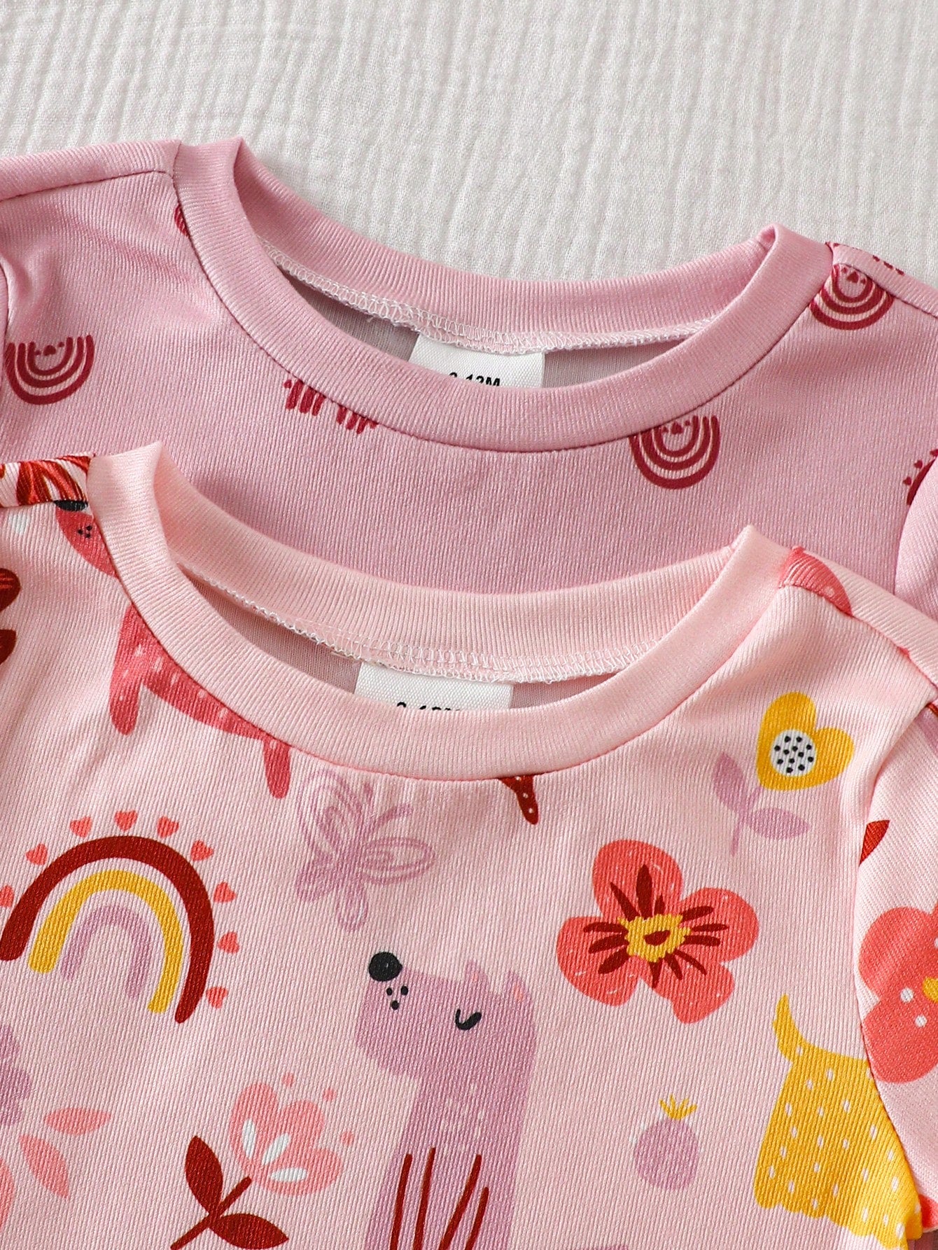 Vintaside Kids 4-Piece Baby Girls Snug Fit Pajamas,Cute Summer Pink Floral Puppy Rainbow Print Soft Knit Short Sleeve Top And Long Pants Sleepwear For Holiday