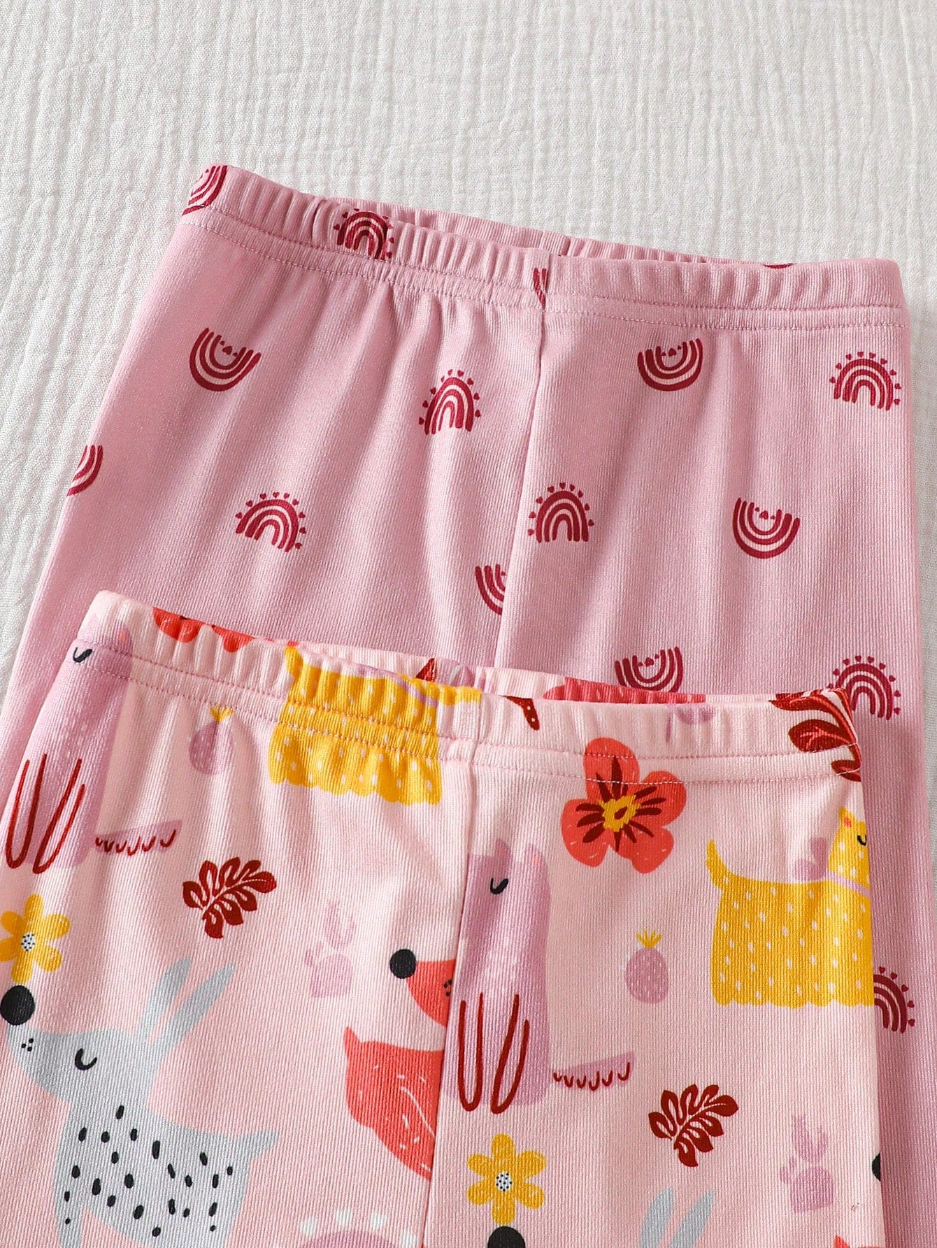 Vintaside Kids 4-Piece Baby Girls Snug Fit Pajamas,Cute Summer Pink Floral Puppy Rainbow Print Soft Knit Short Sleeve Top And Long Pants Sleepwear For Holiday