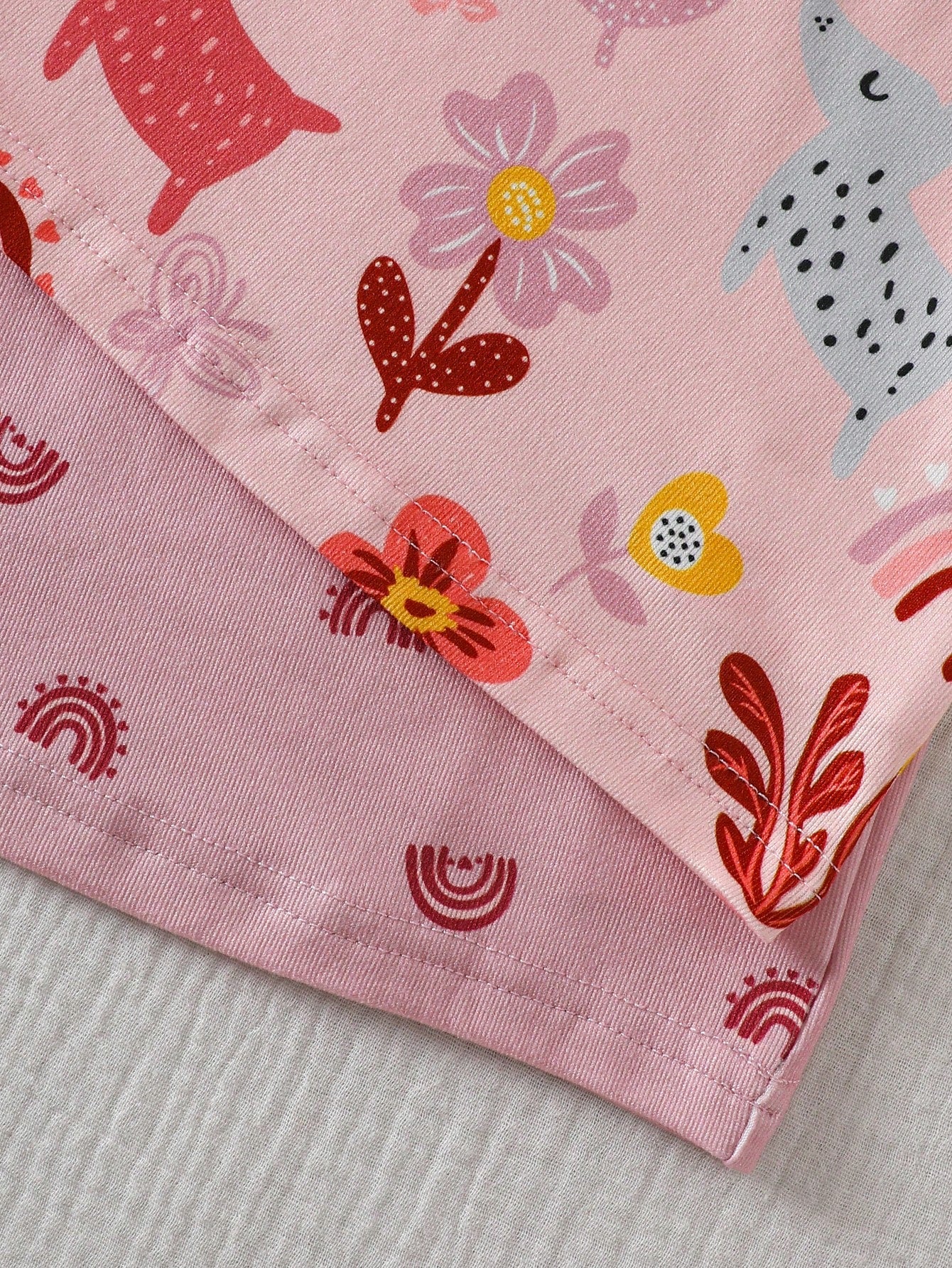Vintaside Kids 4-Piece Baby Girls Snug Fit Pajamas,Cute Summer Pink Floral Puppy Rainbow Print Soft Knit Short Sleeve Top And Long Pants Sleepwear For Holiday