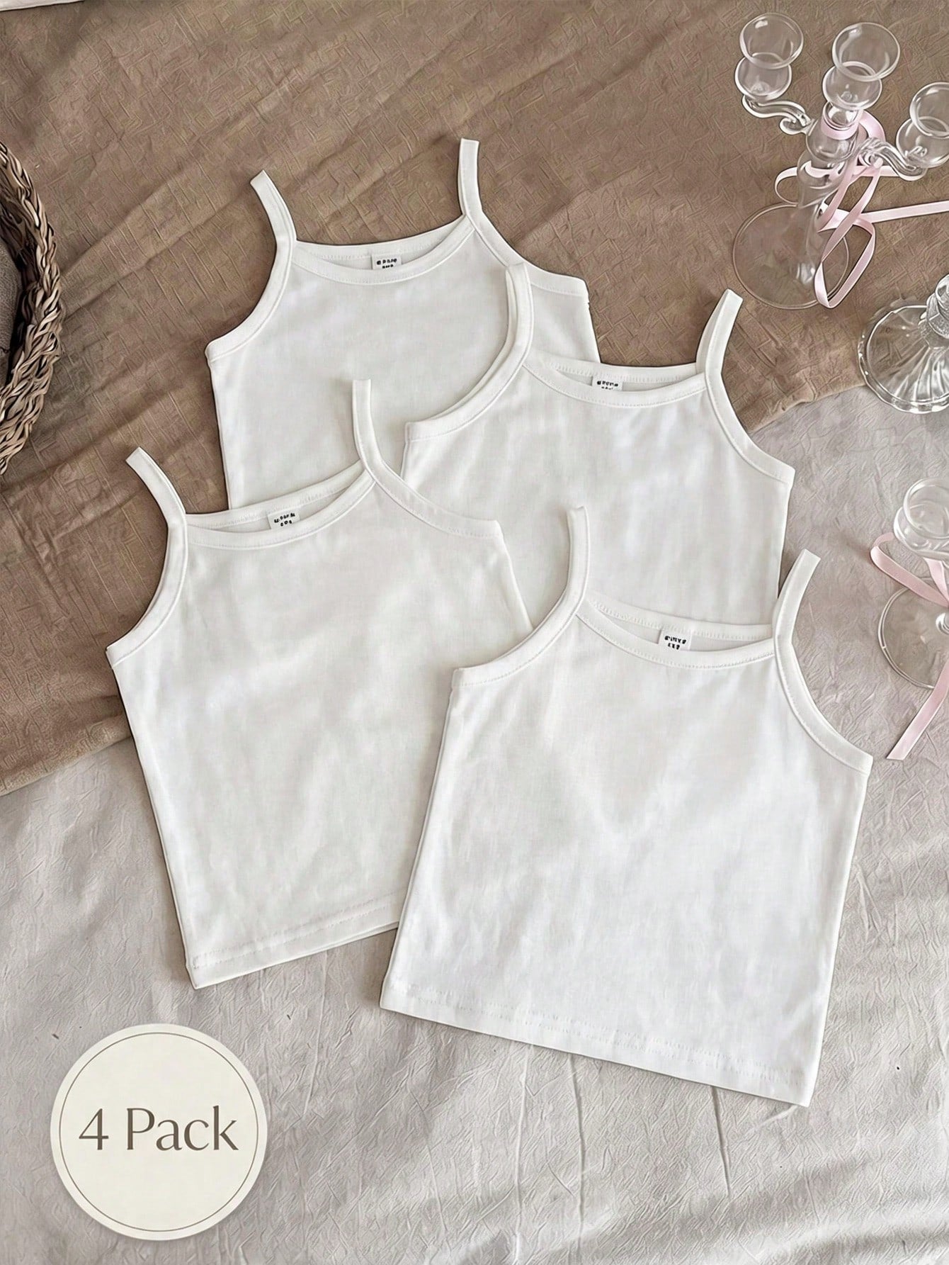 Vintaside Kids 4pcs Baby Girl Tops, Pastoral Country Vacation Style, Comfortable Versatile Fashionable Cute Heart Stripe Polka Dot Rainbow Spring Summer 4-Piece Top Set