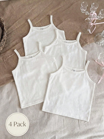 Vintaside Kids 4pcs Baby Girl Tops, Pastoral Country Vacation Style, Comfortable Versatile Fashionable Cute Heart Stripe Polka Dot Rainbow Spring Summer 4-Piece Top Set