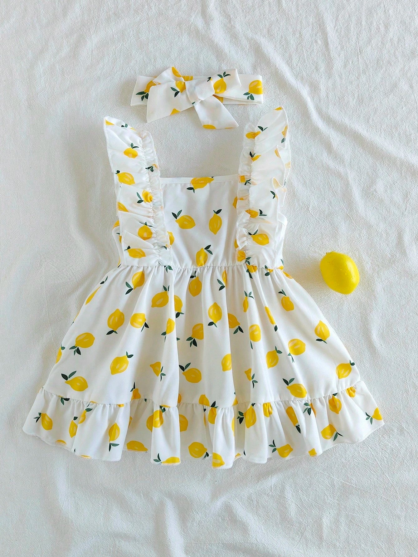 Vintaside Kids Baby Girl Halter Dress,Strawberry Print Pink White Plaid Ruffle A-Line Dress,White And Yellow,Summer,Casual,Holiday,Vacation,Holiday Party Clothing