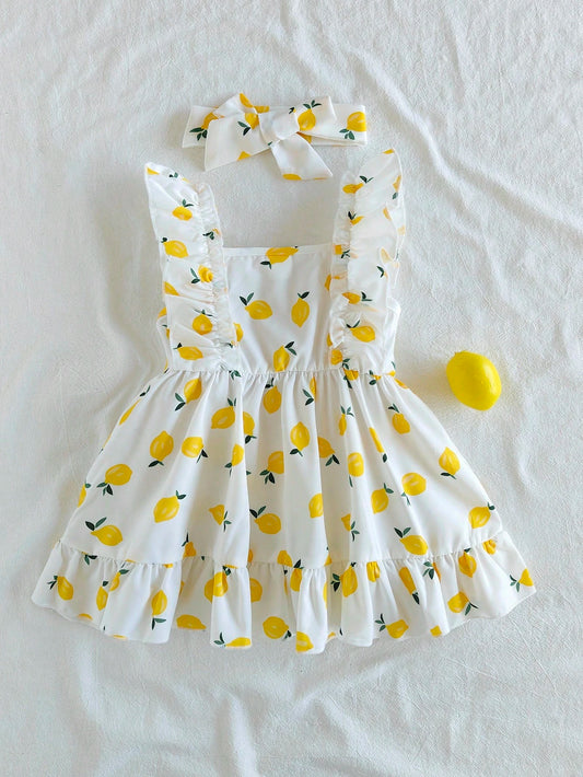 Vintaside Kids Baby Girl Halter Dress,Strawberry Print Pink White Plaid Ruffle A-Line Dress,White And Yellow,Summer,Casual,Holiday,Vacation,Holiday Party Clothing