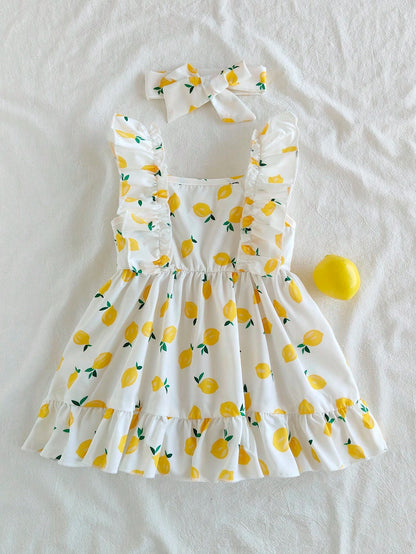 Vintaside Kids Baby Girl Halter Dress,Strawberry Print Pink White Plaid Ruffle A-Line Dress,White And Yellow,Summer,Casual,Holiday,Vacation,Holiday Party Clothing