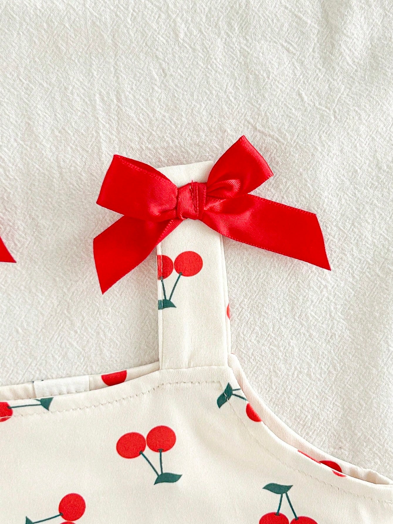 Vintaside Kids Baby Girls Fashionable Cherry Print Strap Vest And Shorts Set, Embroidered Pattern Cherry Baby Outfit