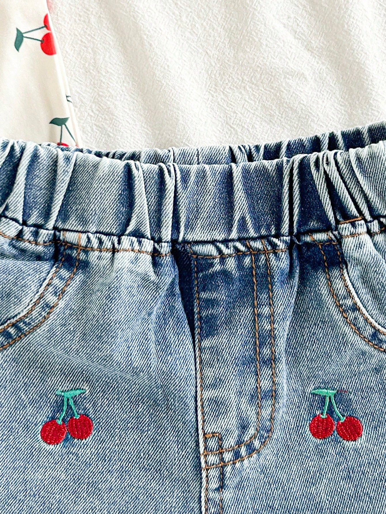 Vintaside Kids Baby Girls Fashionable Cherry Print Strap Vest And Shorts Set, Embroidered Pattern Cherry Baby Outfit