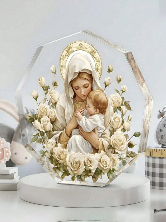 Virgin Mary Acrylic Plaque, Blessed Mother With Baby Jesus Keepsake, Catholic Christian Religious Gift, Inspirational Faith Desk Decor, Our Lady Home Decoration, Baptism Gift, Confirmation Gift, First