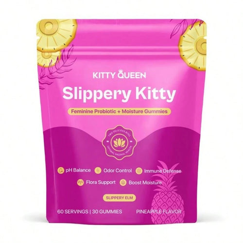 VPOAJ Slippery Kitty Feminine Probiotic + Moisture Gummies- All In One Solution With Slippery Elm 60 Count Pineapple Flavor