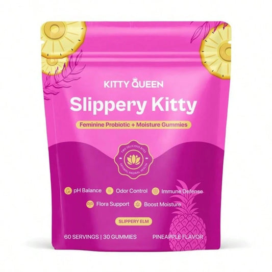 VPOAJ Slippery Kitty Feminine Probiotic + Moisture Gummies- All In One Solution With Slippery Elm 60 Count Pineapple Flavor
