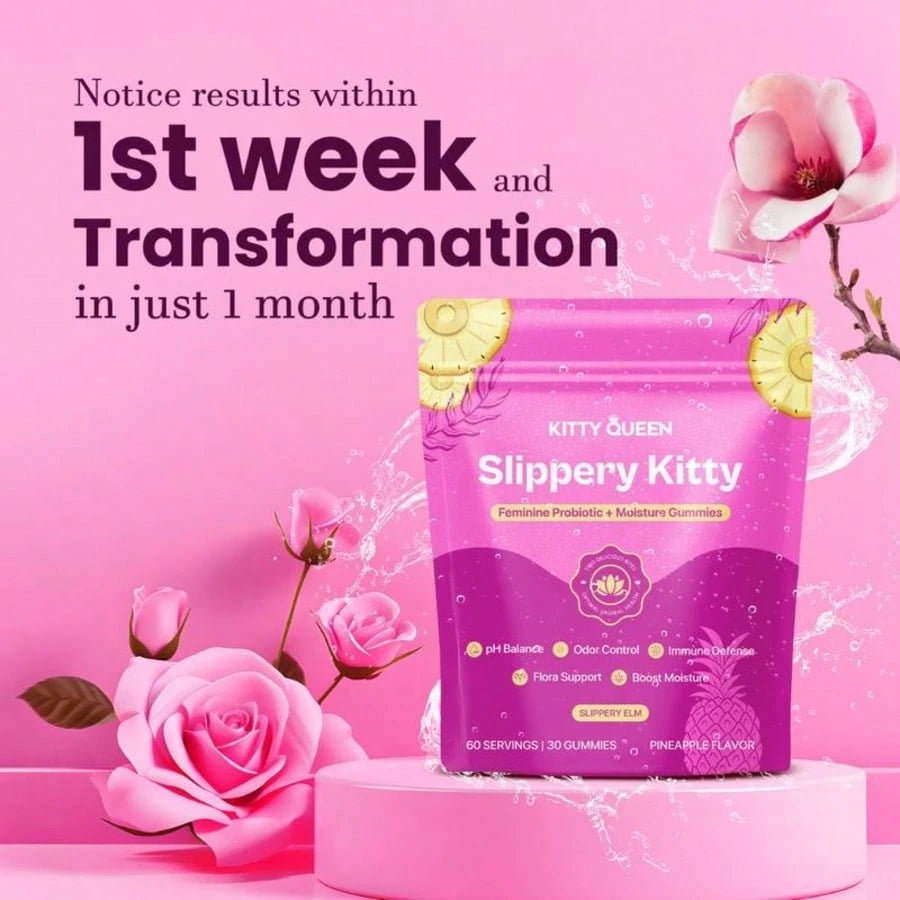 VPOAJ Slippery Kitty Feminine Probiotic + Moisture Gummies- All In One Solution With Slippery Elm 60 Count Pineapple Flavor