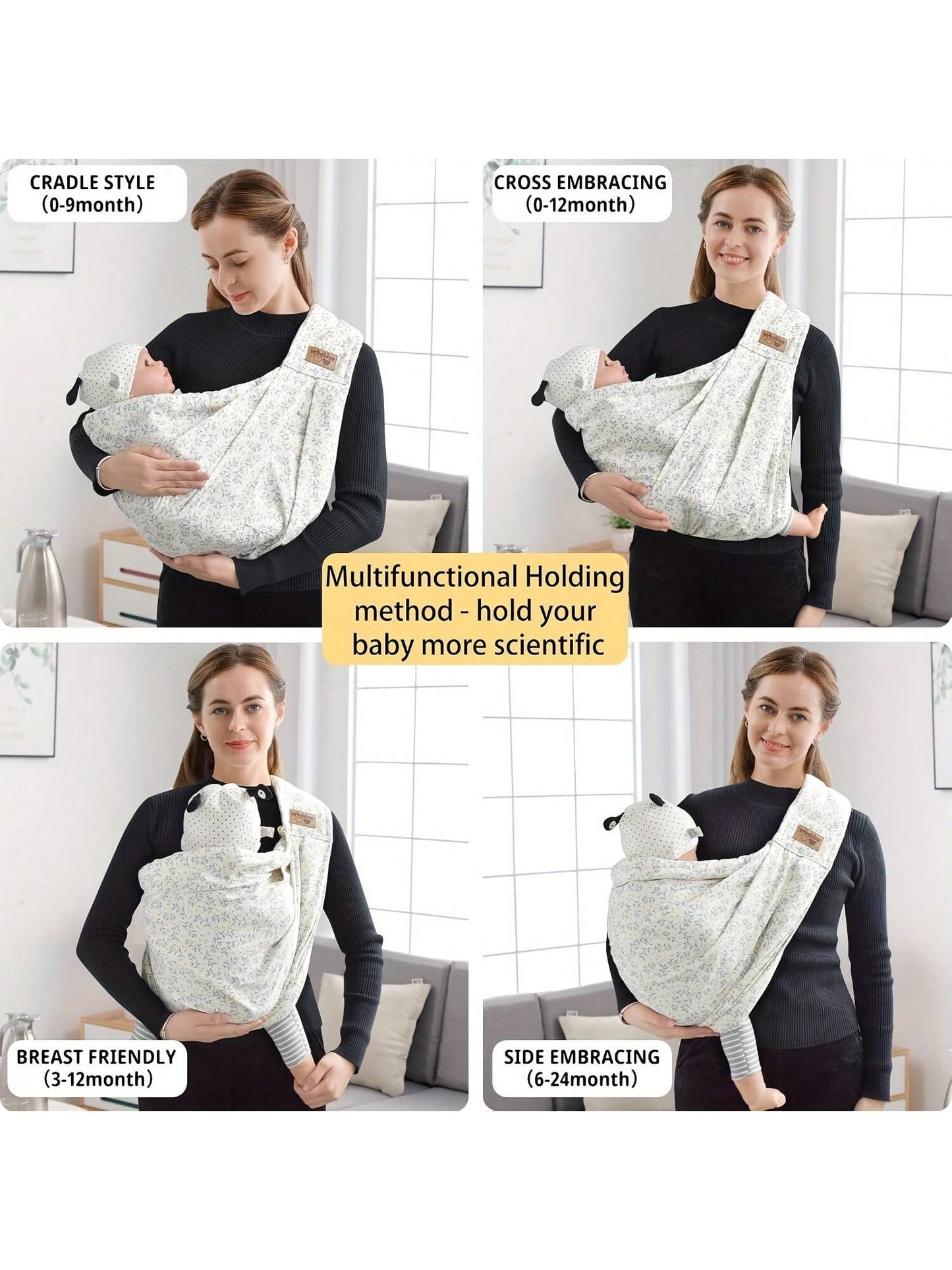 vrbabies Baby Carrier For Newborns, Adjustable Soft Cotton Front Support Baby Carrier, Essential For Caring For Travel, Suitable For New Mothers And Fathers