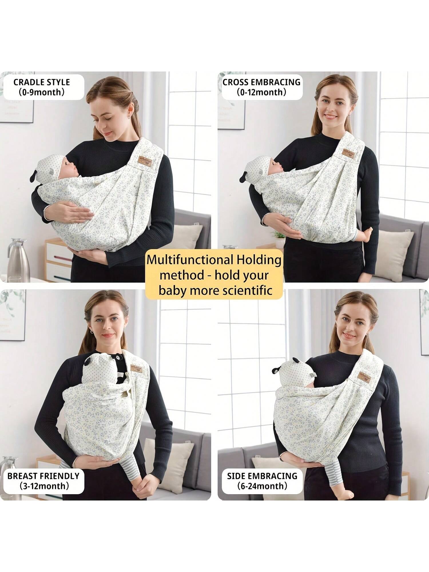 vrbabies Baby Carrier For Newborns, Adjustable Soft Cotton Front Support Baby Carrier, Essential For Caring For Travel, Suitable For New Mothers And Fathers