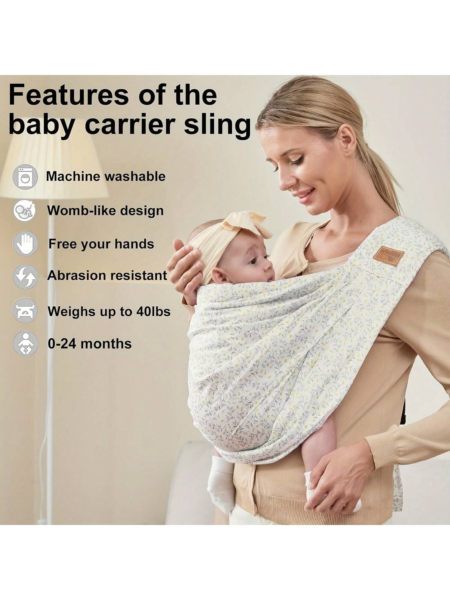 vrbabies Baby Carrier For Newborns, Adjustable Soft Cotton Front Support Baby Carrier, Essential For Caring For Travel, Suitable For New Mothers And Fathers