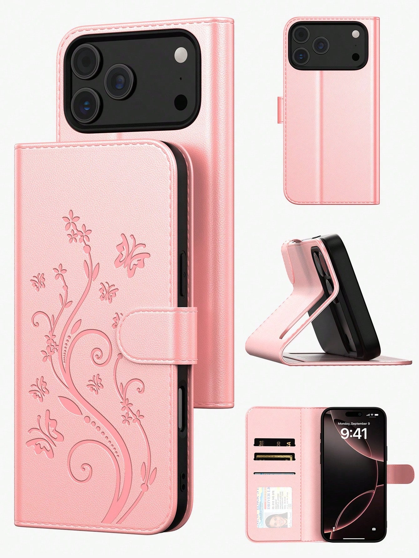 Wallet Phone Case Compatible With Apple 17 Pro Max, 3D Embossed Butterfly Fashion Phone Case Compatible With Apple 13, Apple 11 Card Holder Phone Case, Apple 17 Pro Phone Case With Coin Card Pocket, L