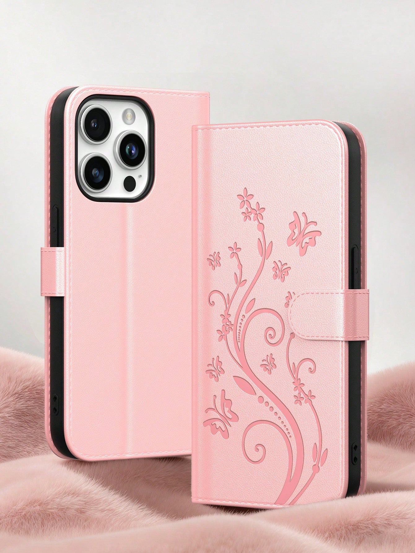 Wallet Phone Case Compatible With Apple 17 Pro Max, 3D Embossed Butterfly Fashion Phone Case Compatible With Apple 13, Apple 11 Card Holder Phone Case, Apple 17 Pro Phone Case With Coin Card Pocket, L
