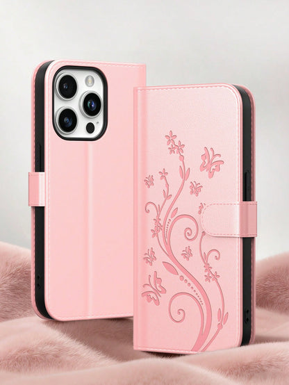 Wallet Phone Case Compatible With Apple 17 Pro Max, 3D Embossed Butterfly Fashion Phone Case Compatible With Apple 13, Apple 11 Card Holder Phone Case, Apple 17 Pro Phone Case With Coin Card Pocket, L