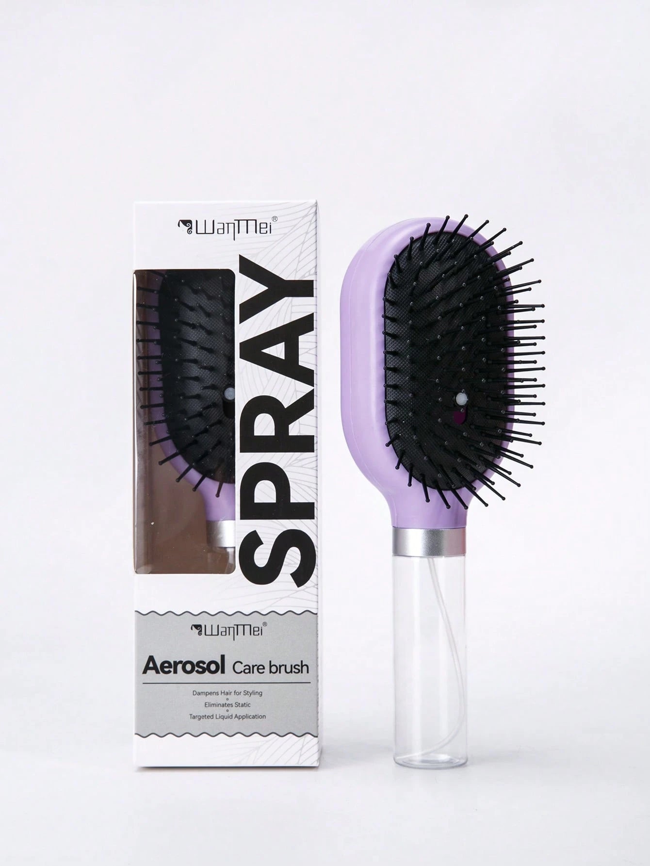 WANMEI 2Pcs Purple Refillable Spray Hair Brush & Curved Massage Hair Comb Set, Fine Mist Anti-Frizz Detangling Hair Styling Brush, Scalp Friendly Anti-Static Hair Grooming Kit For Wet Dry Hair Daily S