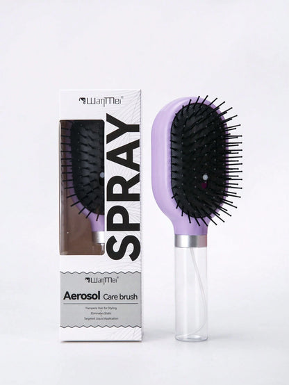 WANMEI 2Pcs Purple Refillable Spray Hair Brush & Curved Massage Hair Comb Set, Fine Mist Anti-Frizz Detangling Hair Styling Brush, Scalp Friendly Anti-Static Hair Grooming Kit For Wet Dry Hair Daily S