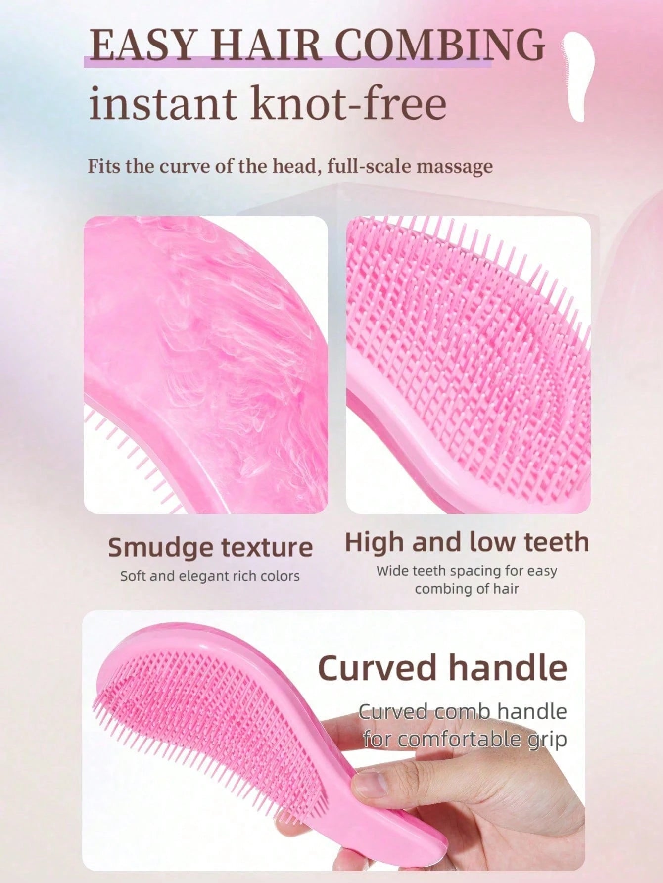 WANMEI 2Pcs Purple Refillable Spray Hair Brush & Curved Massage Hair Comb Set, Fine Mist Anti-Frizz Detangling Hair Styling Brush, Scalp Friendly Anti-Static Hair Grooming Kit For Wet Dry Hair Daily S