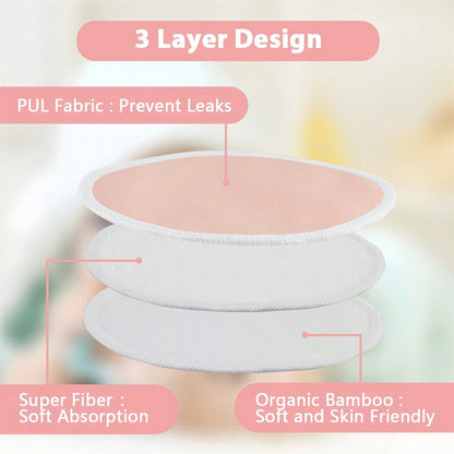 Washable Reusable Breast Nursing Pads, 12 Pack Multicolor 3-Layer Absorbent Leakproof Lactation Pads With Wash & Storage Bags For Breastfeeding Moms