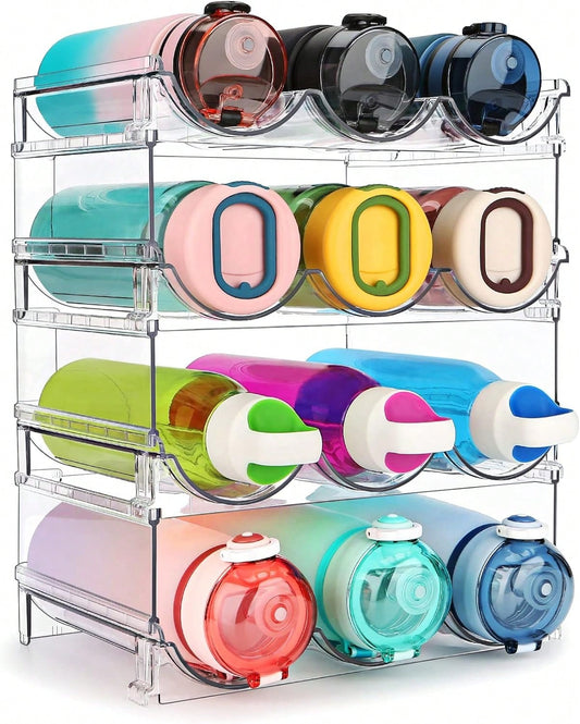Water Bottle Organizer For Cabinet, 4 Pack Water Bottle Organization And Storage Shelf, Plastic Water Bottle Holder Rack For Fridge, Kitchen, Desktop.