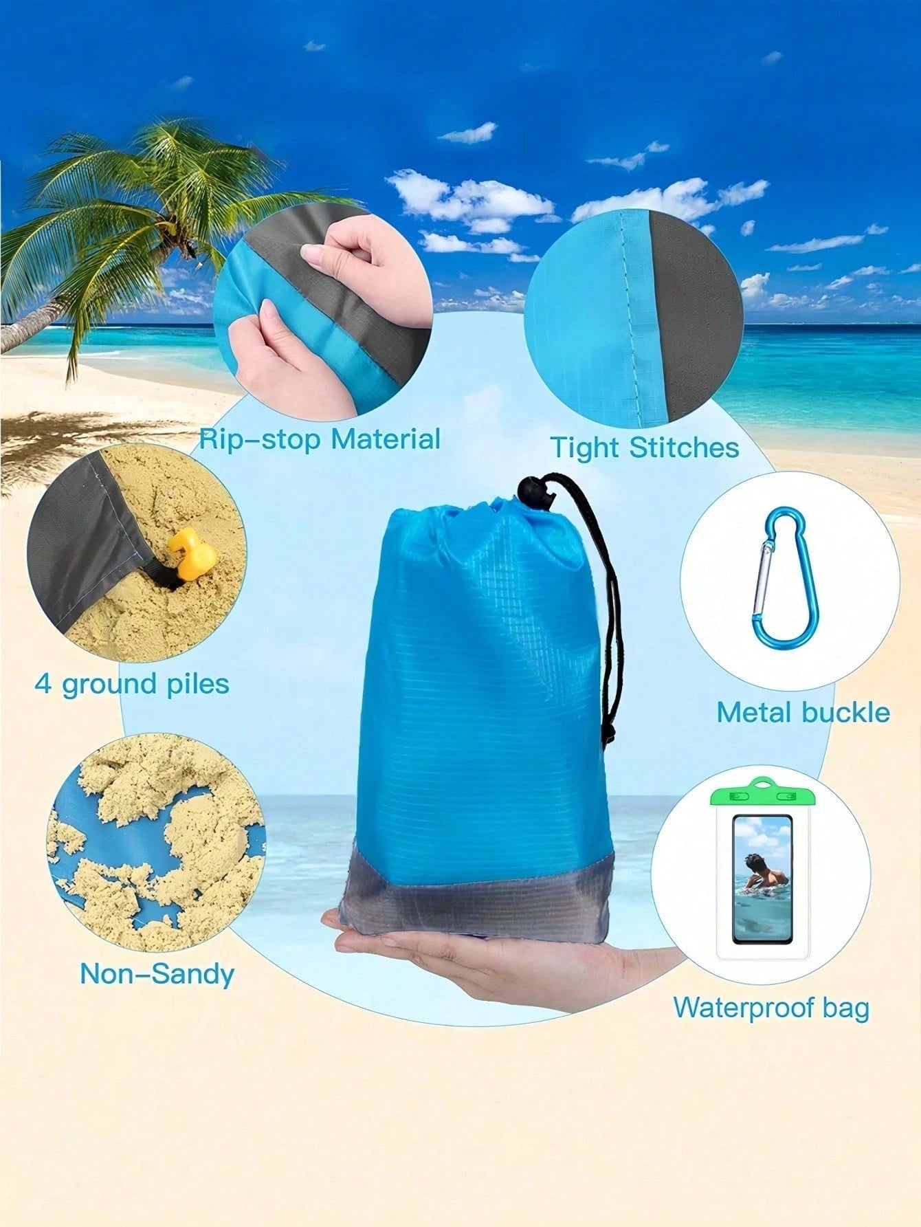 Waterproof Beach Mat, Foldable And Portable Lightweight Picnic Beach Mat, Quick-Drying Outdoor Picnic Blanket, Sand-Proof Portable Outdoor Blanket, Is The Ideal Choice For Picnics, Travels, Camping An