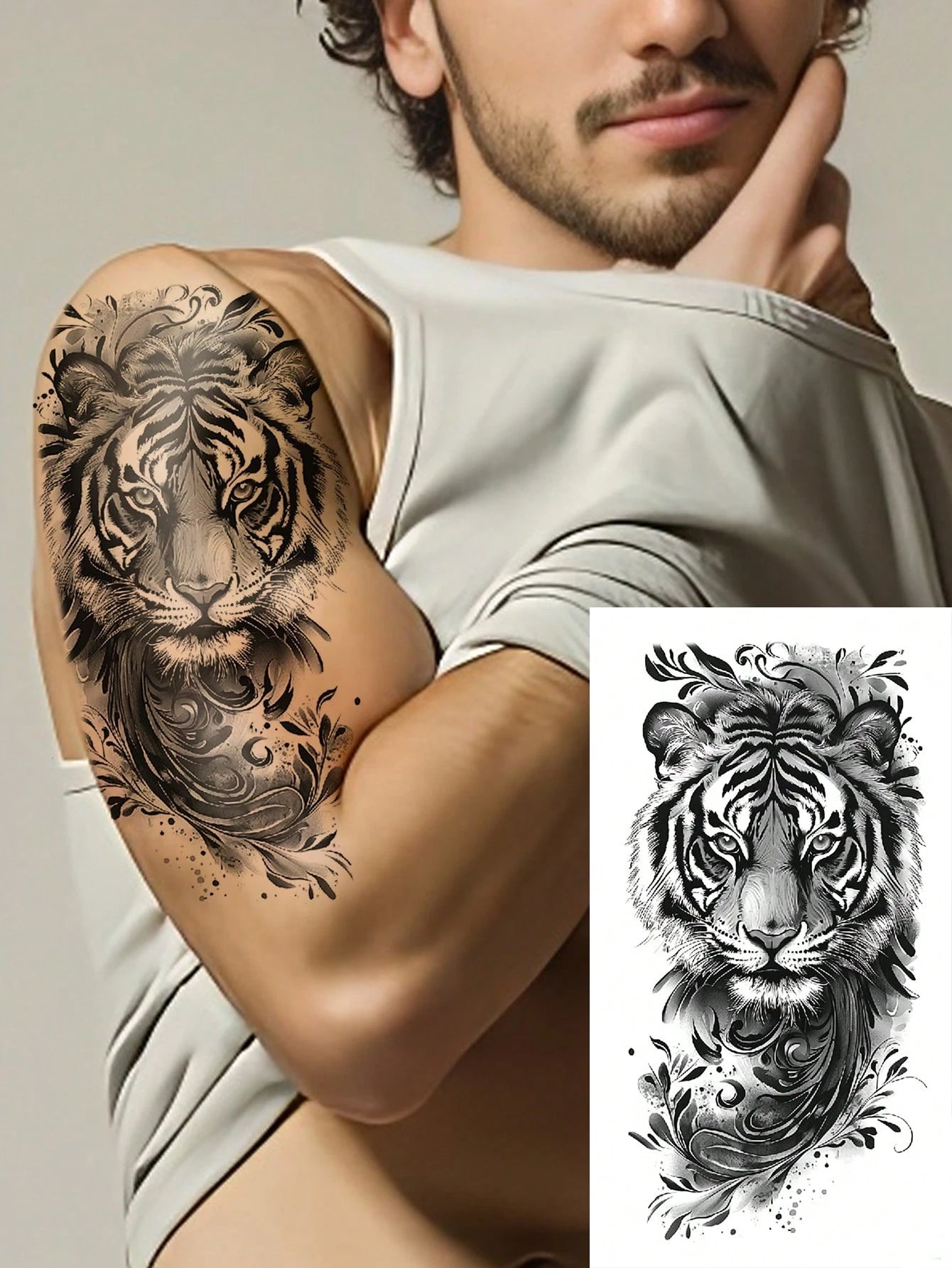 Waterproof Tiger Temporary Tattoo Sticker For Men & Women, Realistic Animal Fake Tattoo, Long Lasting Body Art For Arm Shoulder Chest Back