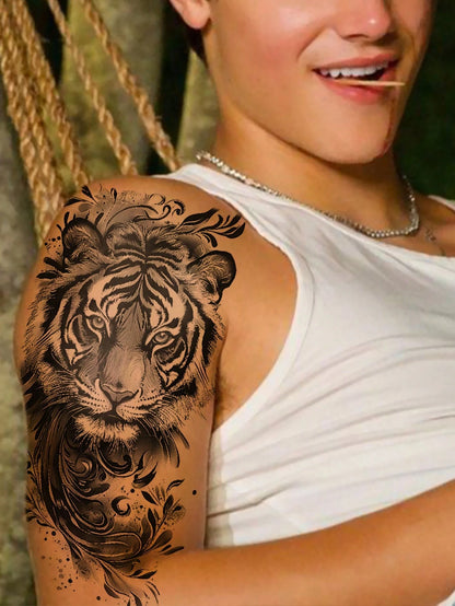 Waterproof Tiger Temporary Tattoo Sticker For Men & Women, Realistic Animal Fake Tattoo, Long Lasting Body Art For Arm Shoulder Chest Back