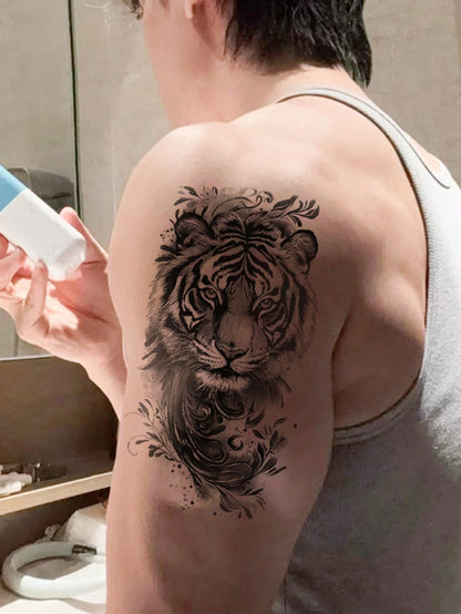 Waterproof Tiger Temporary Tattoo Sticker For Men & Women, Realistic Animal Fake Tattoo, Long Lasting Body Art For Arm Shoulder Chest Back