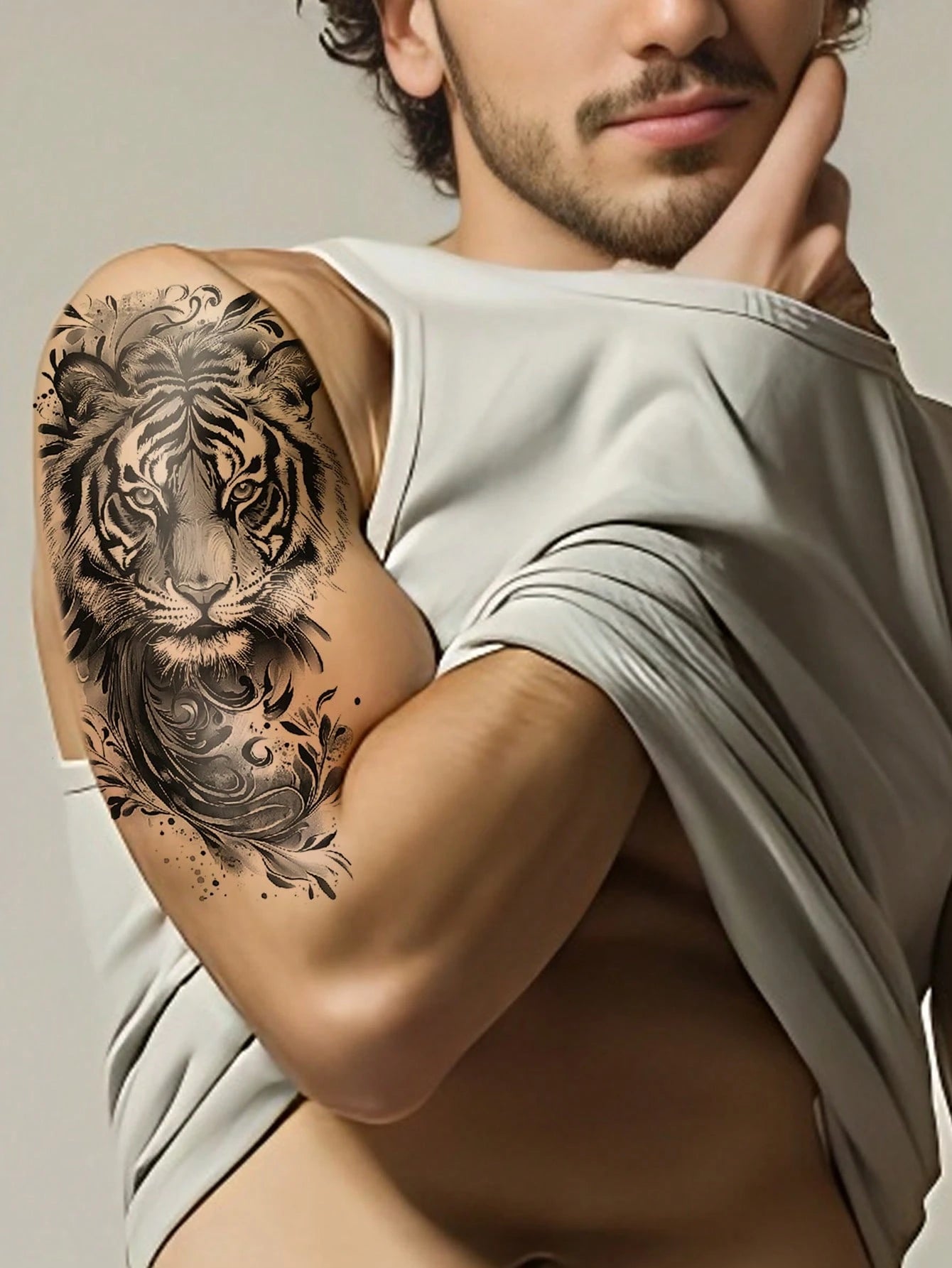 Waterproof Tiger Temporary Tattoo Sticker For Men & Women, Realistic Animal Fake Tattoo, Long Lasting Body Art For Arm Shoulder Chest Back