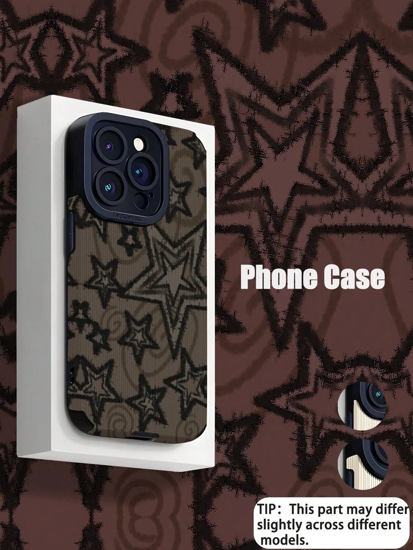 WeiMi 1pc Vintage Black Star Print Vertical Striped Faux Leather Protective Soft Phone Case Compatible With IPhone And S16/S16 Plus/S16 Pro/S16 Pro Max