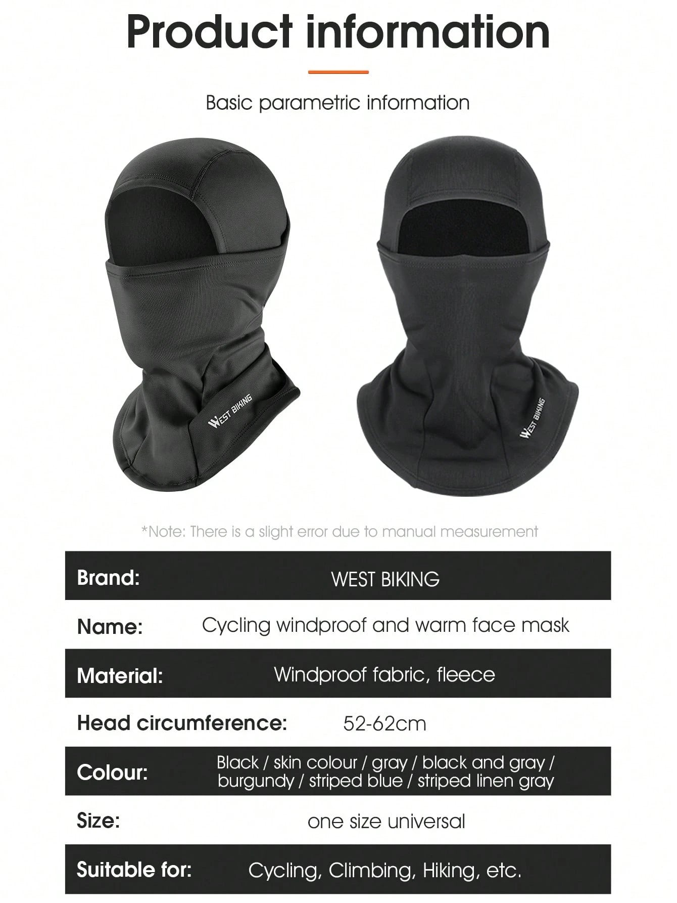 WEST BIKING Windproof SKI Mask Fleece Motorcycle Balaclava Winter Warm Cycling Mountaineering Hiking Scarf Thermal Sport Gear