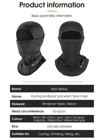 WEST BIKING Windproof SKI Mask Fleece Motorcycle Balaclava Winter Warm Cycling Mountaineering Hiking Scarf Thermal Sport Gear
