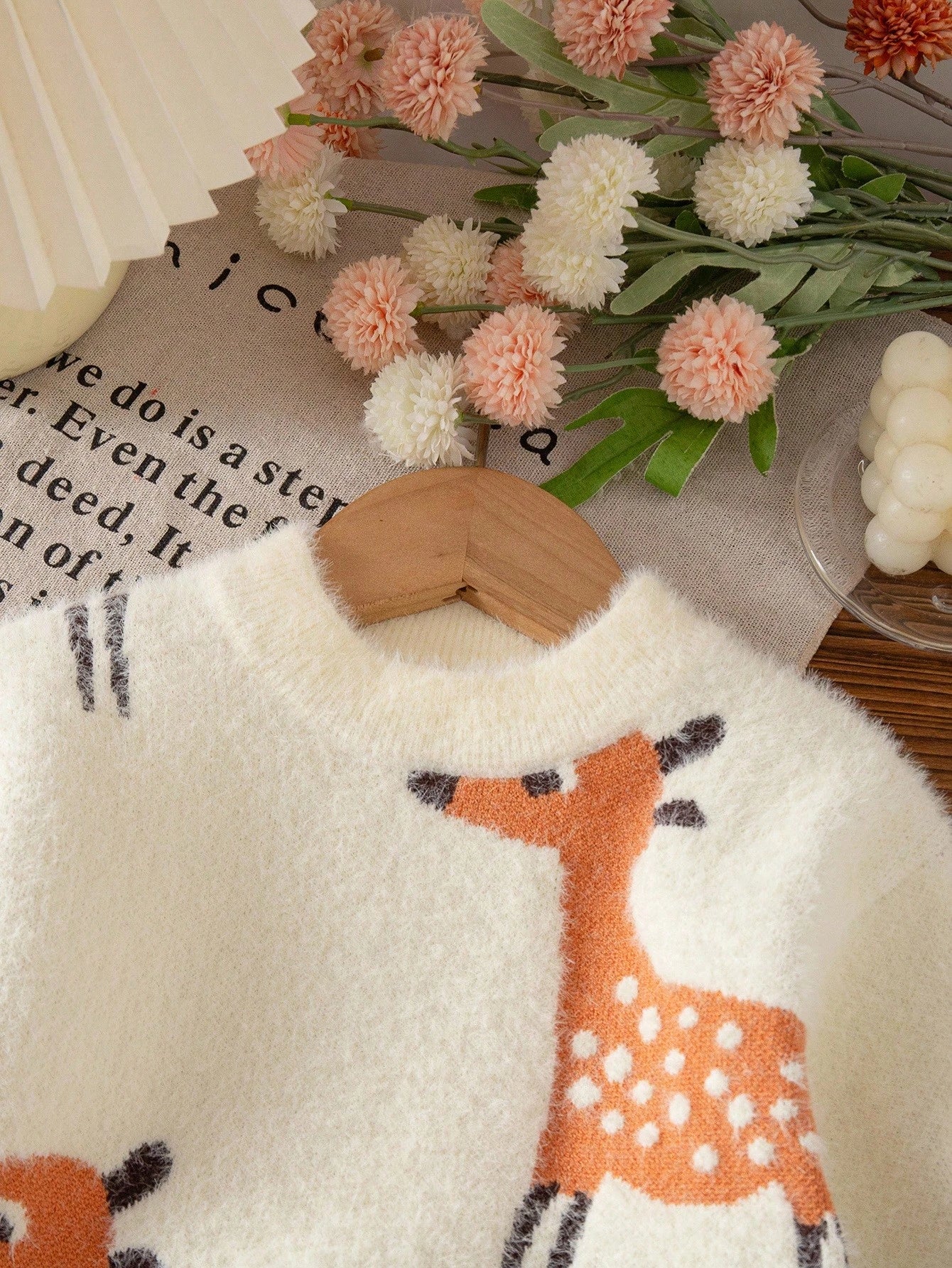 White Animal Print,Autumn,Cute,Matching Family Baby Girl Deer Pattern Long Sleeve Knit Top,Newborn Toddler Giraffe Sweater Fall Winter Warm Clothes