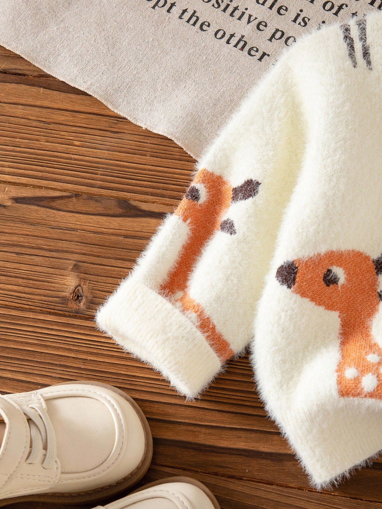 White Animal Print,Autumn,Cute,Matching Family Baby Girl Deer Pattern Long Sleeve Knit Top,Newborn Toddler Giraffe Sweater Fall Winter Warm Clothes