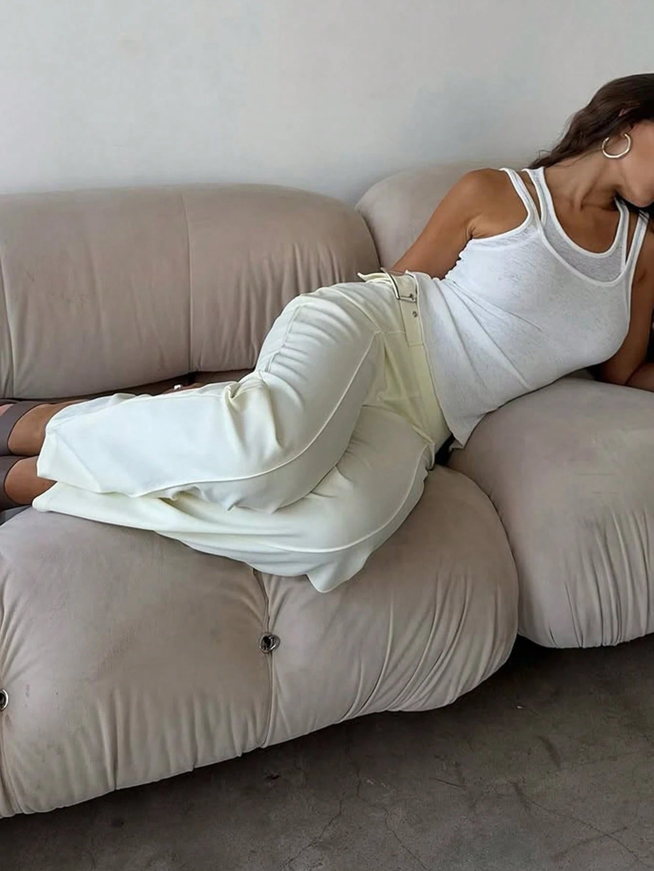 White Sleeveless Double Layer Casual Tank Top, Standard Size, Spring/Summer, Clean Girl Aesthetic