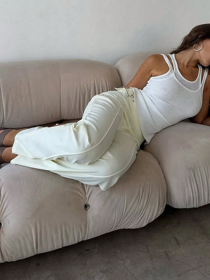 White Sleeveless Double Layer Casual Tank Top, Standard Size, Spring/Summer, Clean Girl Aesthetic