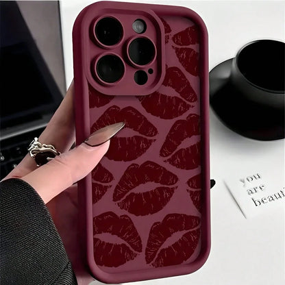 Wine Red Lip Print Phone Case Suitable For Compatible With IPhone 17,16, 15, 14, 13, 12, 11, PRO MAX, PLUS, Air, As Well As Galaxy S26/25/24/23/22/21 Ultra/FE/+,A54/53/52/36/35/34/33/17/16/15/14/13, F