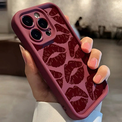 Wine Red Lip Print Phone Case Suitable For Compatible With IPhone 17,16, 15, 14, 13, 12, 11, PRO MAX, PLUS, Air, As Well As Galaxy S26/25/24/23/22/21 Ultra/FE/+,A54/53/52/36/35/34/33/17/16/15/14/13, F