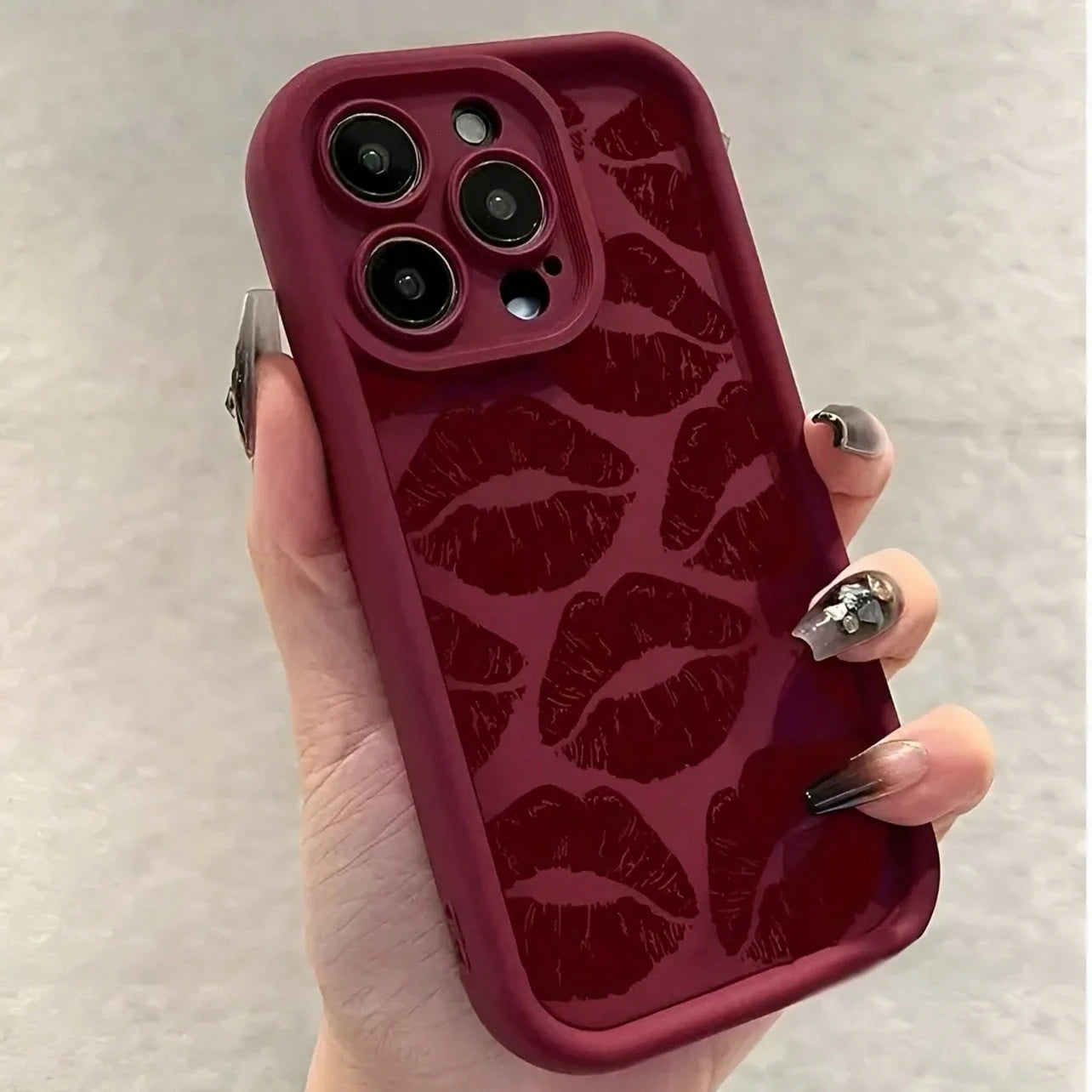Wine Red Lip Print Phone Case Suitable For Compatible With IPhone 17,16, 15, 14, 13, 12, 11, PRO MAX, PLUS, Air, As Well As Galaxy S26/25/24/23/22/21 Ultra/FE/+,A54/53/52/36/35/34/33/17/16/15/14/13, F