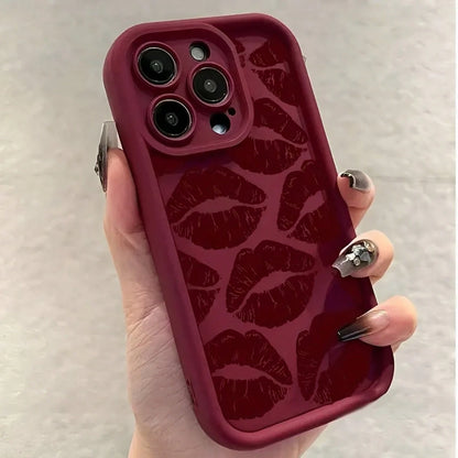 Wine Red Lip Print Phone Case Suitable For Compatible With IPhone 17,16, 15, 14, 13, 12, 11, PRO MAX, PLUS, Air, As Well As Galaxy S26/25/24/23/22/21 Ultra/FE/+,A54/53/52/36/35/34/33/17/16/15/14/13, F