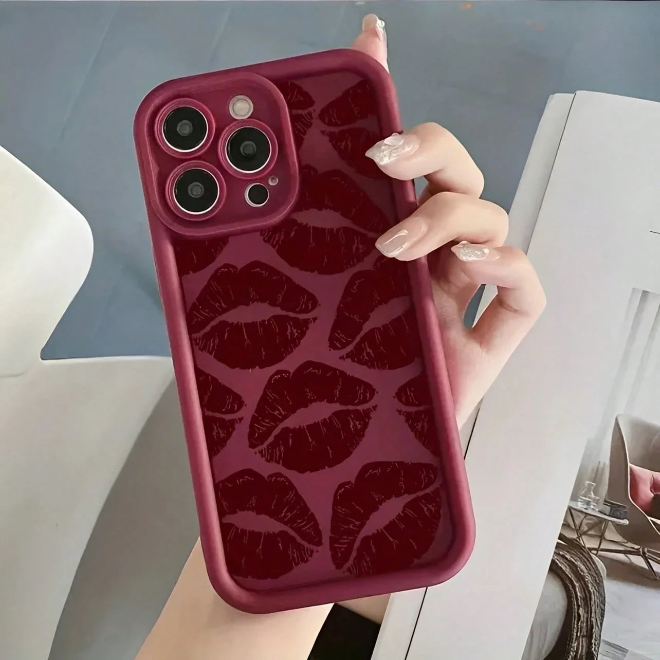 Wine Red Lip Print Phone Case Suitable For Compatible With IPhone 17,16, 15, 14, 13, 12, 11, PRO MAX, PLUS, Air, As Well As Galaxy S26/25/24/23/22/21 Ultra/FE/+,A54/53/52/36/35/34/33/17/16/15/14/13, F