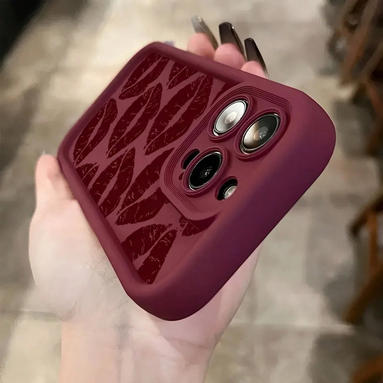 Wine Red Lip Print Phone Case Suitable For Compatible With IPhone 17,16, 15, 14, 13, 12, 11, PRO MAX, PLUS, Air, As Well As Galaxy S26/25/24/23/22/21 Ultra/FE/+,A54/53/52/36/35/34/33/17/16/15/14/13, F
