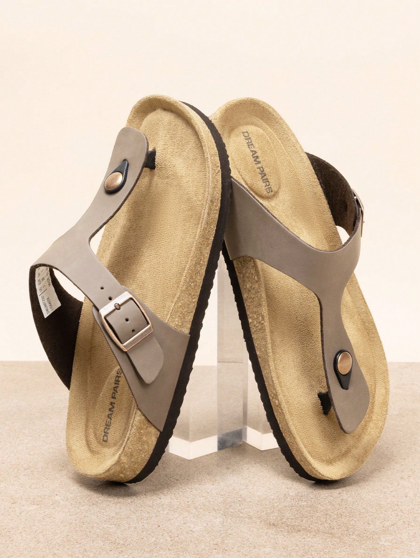 Women Arch Support Thong Slides Sandals Soft Cork Footbed Sandals With Adjustable Strap Leather Flip Flops Comfortable Summer Beach Vacation Shoes