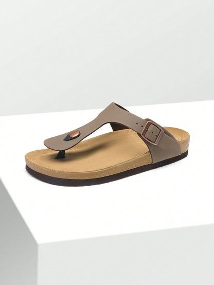 Women Arch Support Thong Slides Sandals Soft Cork Footbed Sandals With Adjustable Strap Leather Flip Flops Comfortable Summer Beach Vacation Shoes