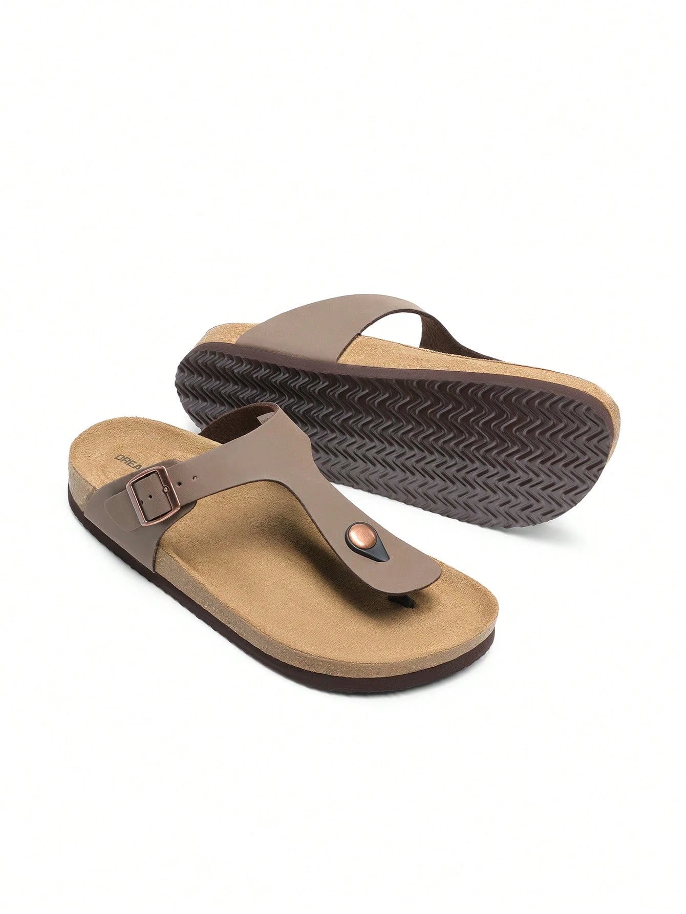 Women Arch Support Thong Slides Sandals Soft Cork Footbed Sandals With Adjustable Strap Leather Flip Flops Comfortable Summer Beach Vacation Shoes